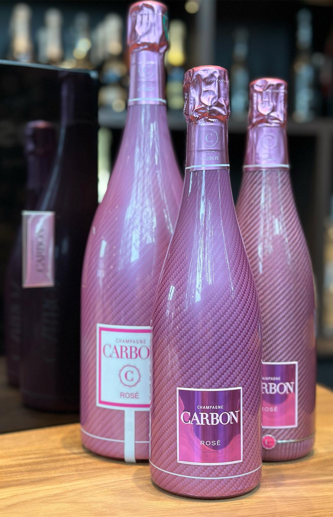 Carbon Champagner Rose Brut Carbonoptik Flaschen