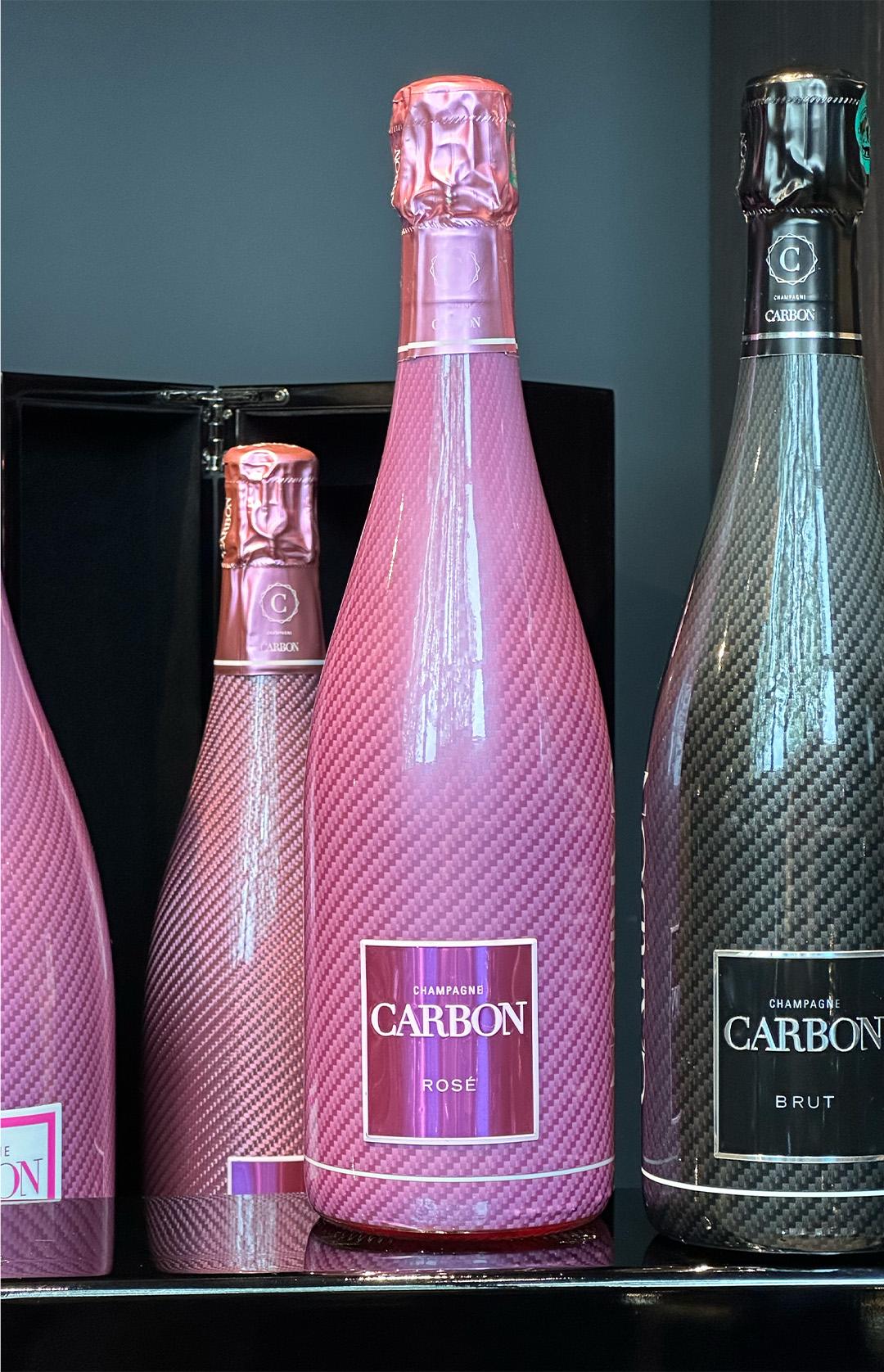Carbon Champagner Rose Brut Carbonoptik Flaschen